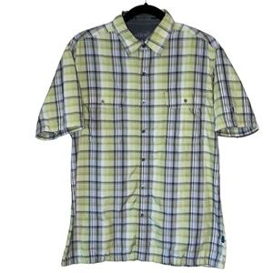 Kuhl Eluxur Plaid Short Sleeve Button Down Shirt Green and Gray (Medium)